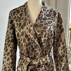 Samuel Dong Metallic Champagne Quilted French Jacquard Belted Trench Coat – US M